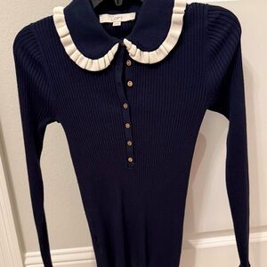 LOFT Navy Sweater with Cream Collar